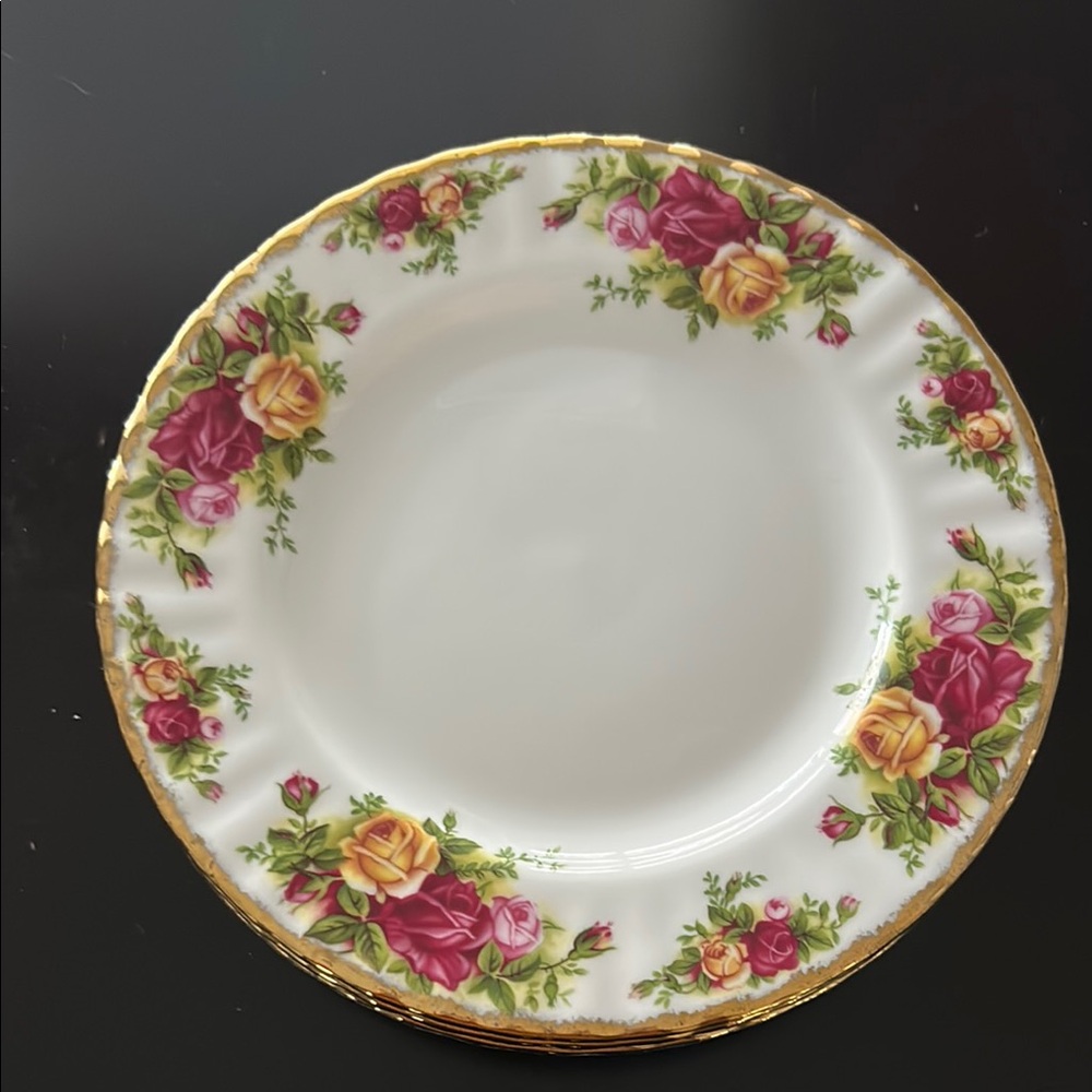 Red and Pink Floral Dinnerware with Gold Trim